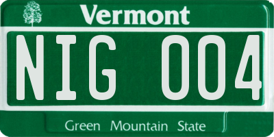 VT license plate NIG004