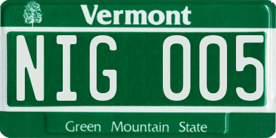 VT license plate NIG005