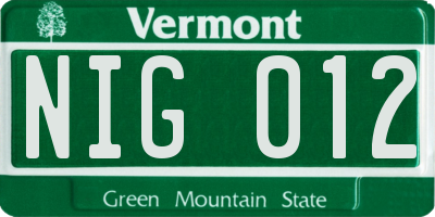 VT license plate NIG012