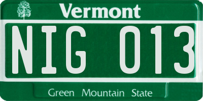 VT license plate NIG013