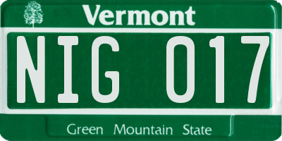 VT license plate NIG017