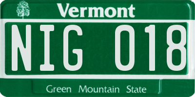 VT license plate NIG018
