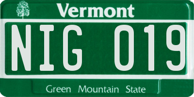VT license plate NIG019