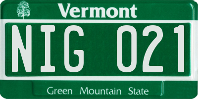 VT license plate NIG021
