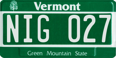 VT license plate NIG027