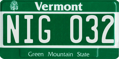 VT license plate NIG032