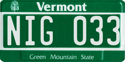 VT license plate NIG033