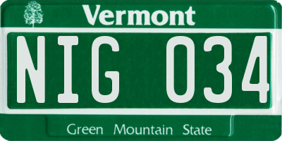 VT license plate NIG034