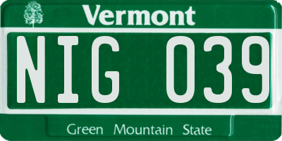 VT license plate NIG039