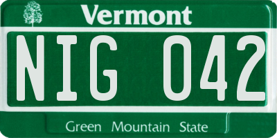 VT license plate NIG042