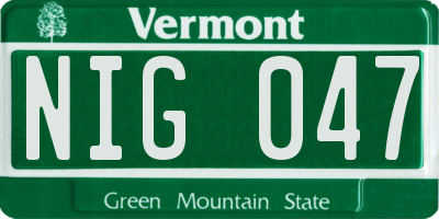 VT license plate NIG047