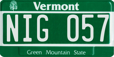 VT license plate NIG057