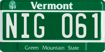 VT license plate NIG061