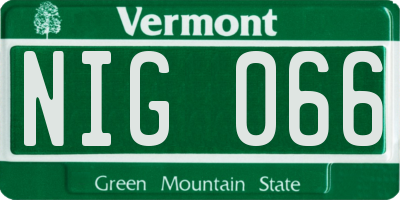 VT license plate NIG066