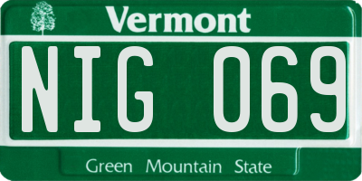 VT license plate NIG069