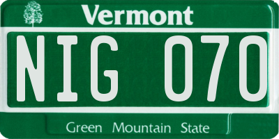 VT license plate NIG070