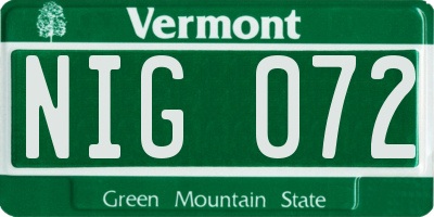 VT license plate NIG072