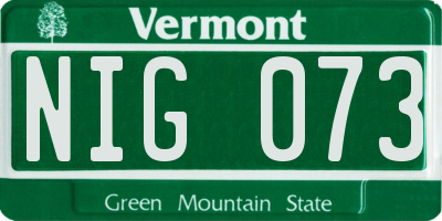VT license plate NIG073
