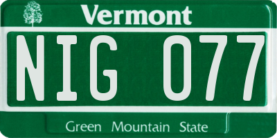 VT license plate NIG077