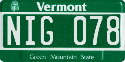 VT license plate NIG078