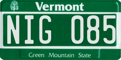 VT license plate NIG085