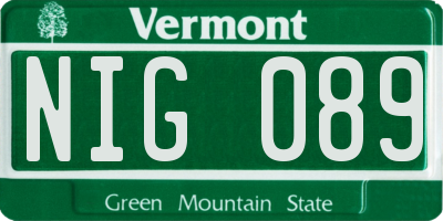 VT license plate NIG089
