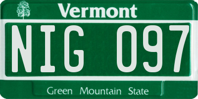 VT license plate NIG097