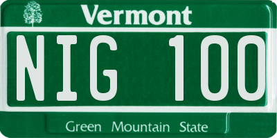 VT license plate NIG100