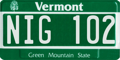 VT license plate NIG102