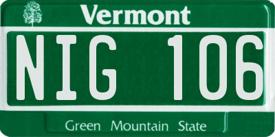 VT license plate NIG106