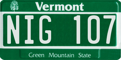 VT license plate NIG107
