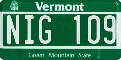 VT license plate NIG109