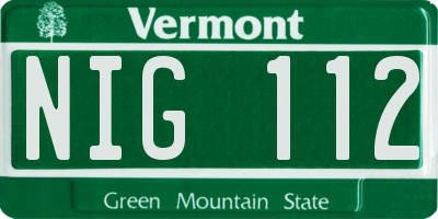 VT license plate NIG112