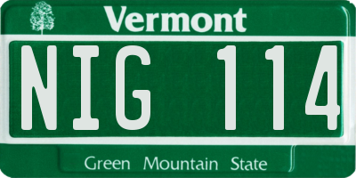 VT license plate NIG114