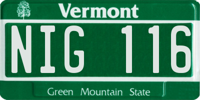 VT license plate NIG116