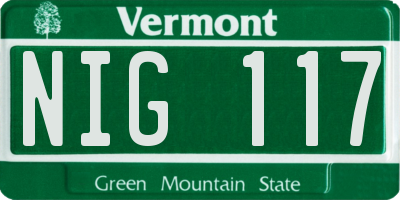 VT license plate NIG117