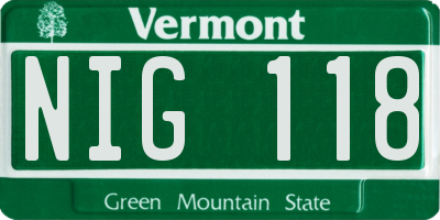 VT license plate NIG118