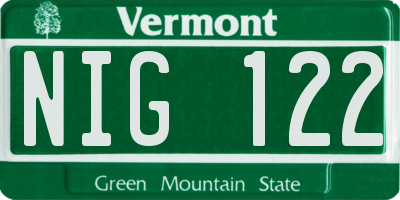 VT license plate NIG122