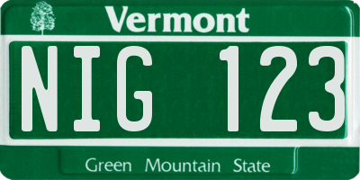 VT license plate NIG123