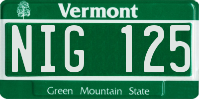 VT license plate NIG125