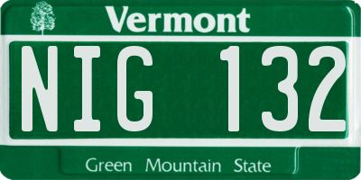 VT license plate NIG132