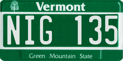VT license plate NIG135