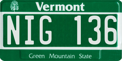 VT license plate NIG136