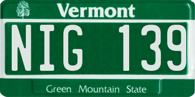 VT license plate NIG139