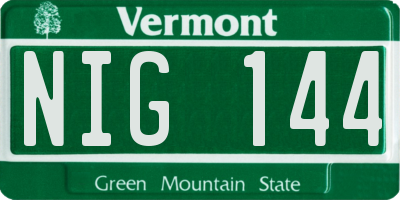 VT license plate NIG144