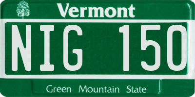 VT license plate NIG150