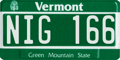 VT license plate NIG166