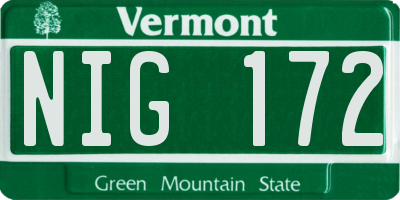 VT license plate NIG172