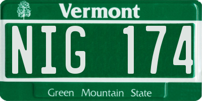 VT license plate NIG174
