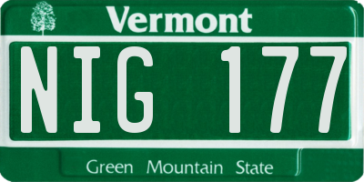 VT license plate NIG177